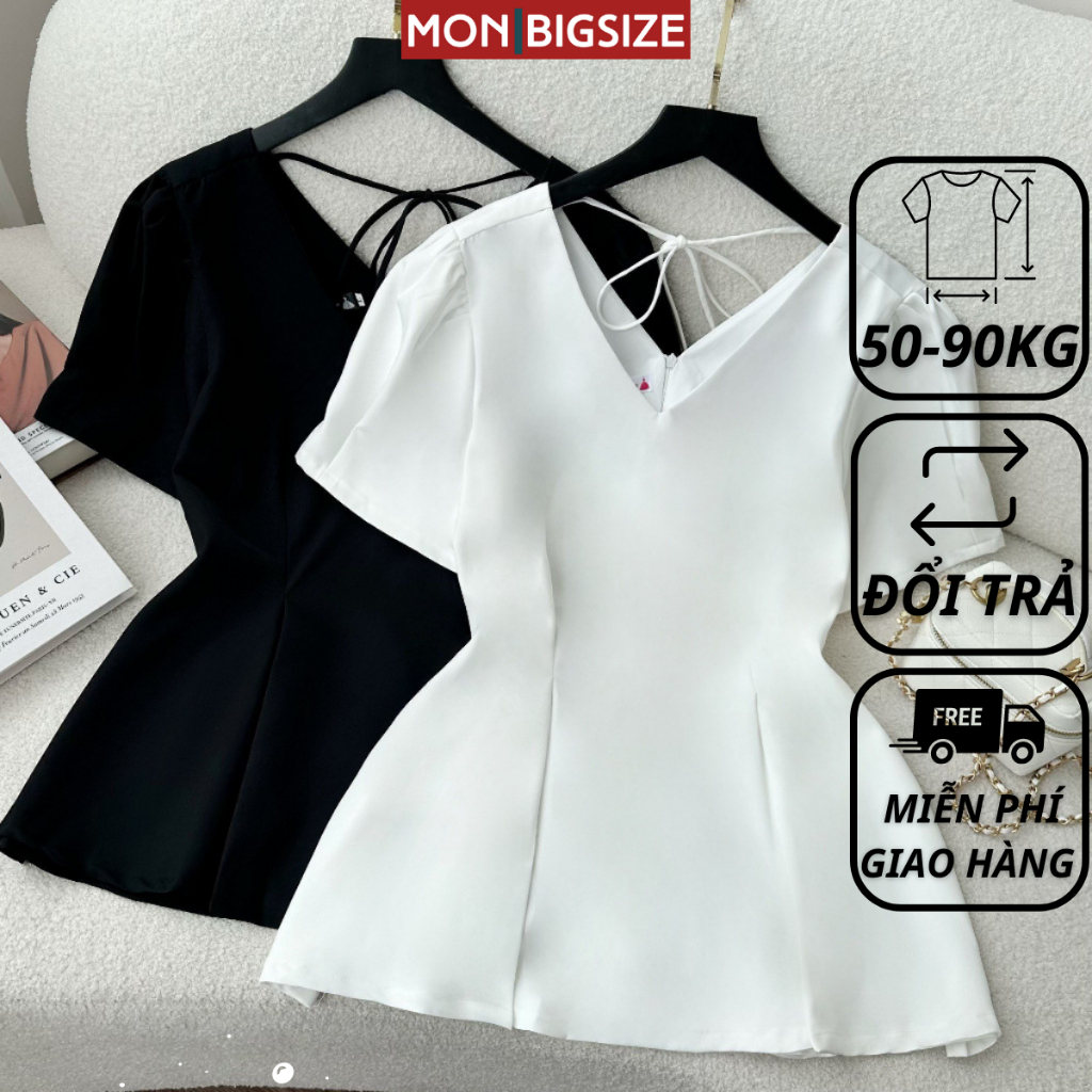 Áo bigsize nữ kiểu peplum cổ tim sang chảnh chất cotton mềm mịn dự tiệc đi chơi  MON big size 50 - 90kg