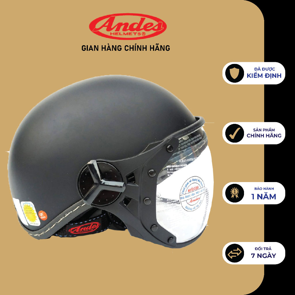 Mũ bảo hiểm nửa đầu có kính ANDES 180B