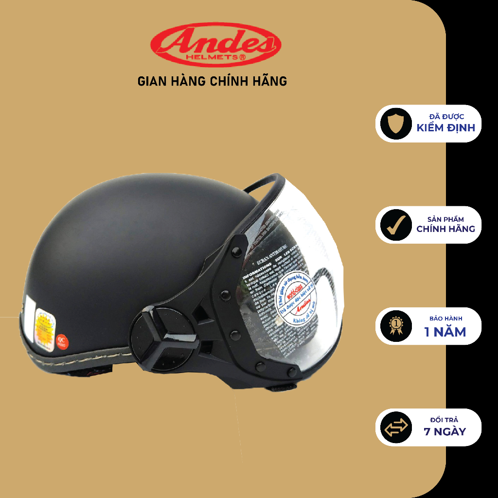 Mũ bảo hiểm nửa đầu có kính ANDES 180B