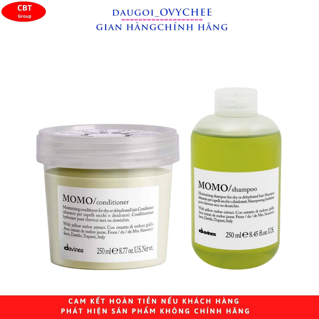 Dầu gội xả DAVINES MOMO size: 250ml - 1000ml dành cho tóc khô và thiếu ẩm, dưỡng ẩm phục hồi tóc hư tổn,