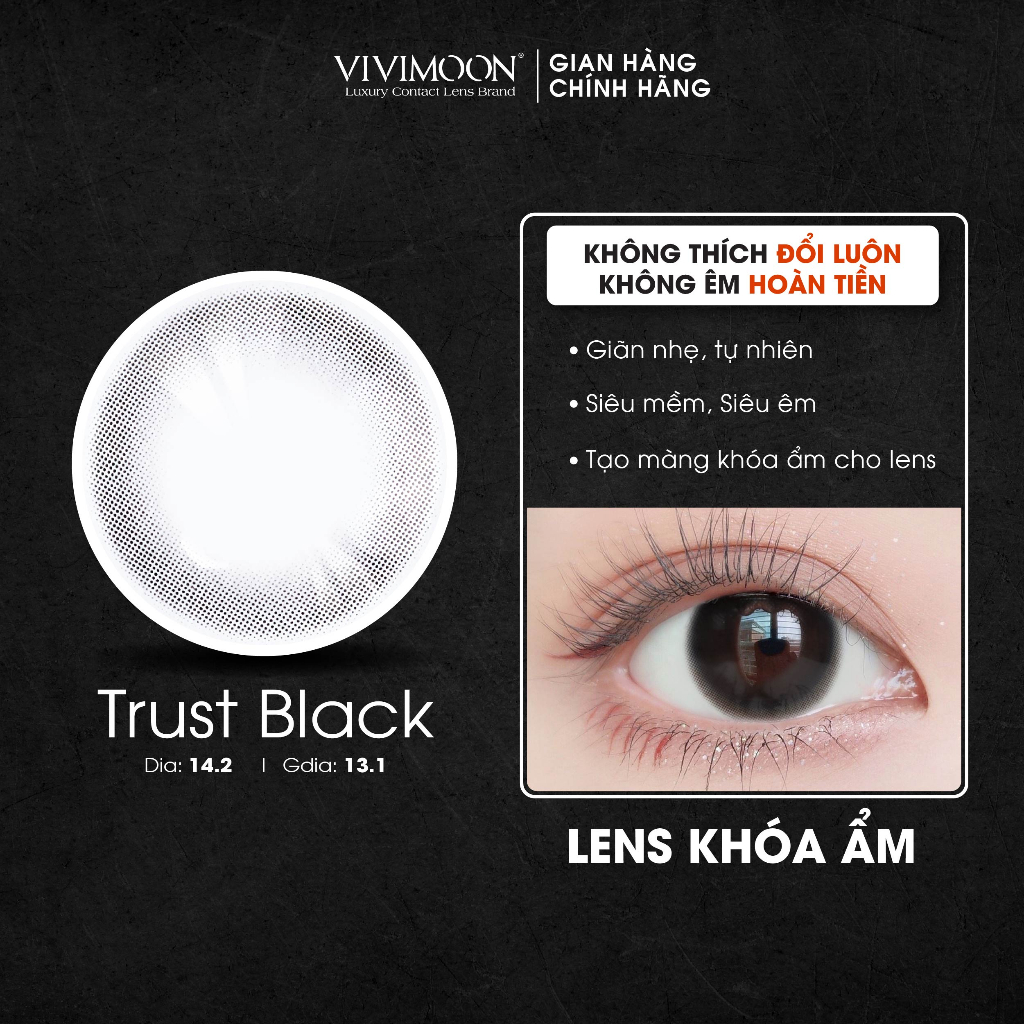 Kính áp tròng VIVIMOON LENS cận khóa ẩm màu đen tự nhiên Trust Black Moisture