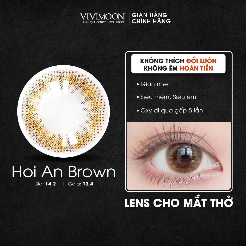 Kính áp tròng VIVIMOON Lens nâu giãn nhẹ cho mắt thở Hội An Brown