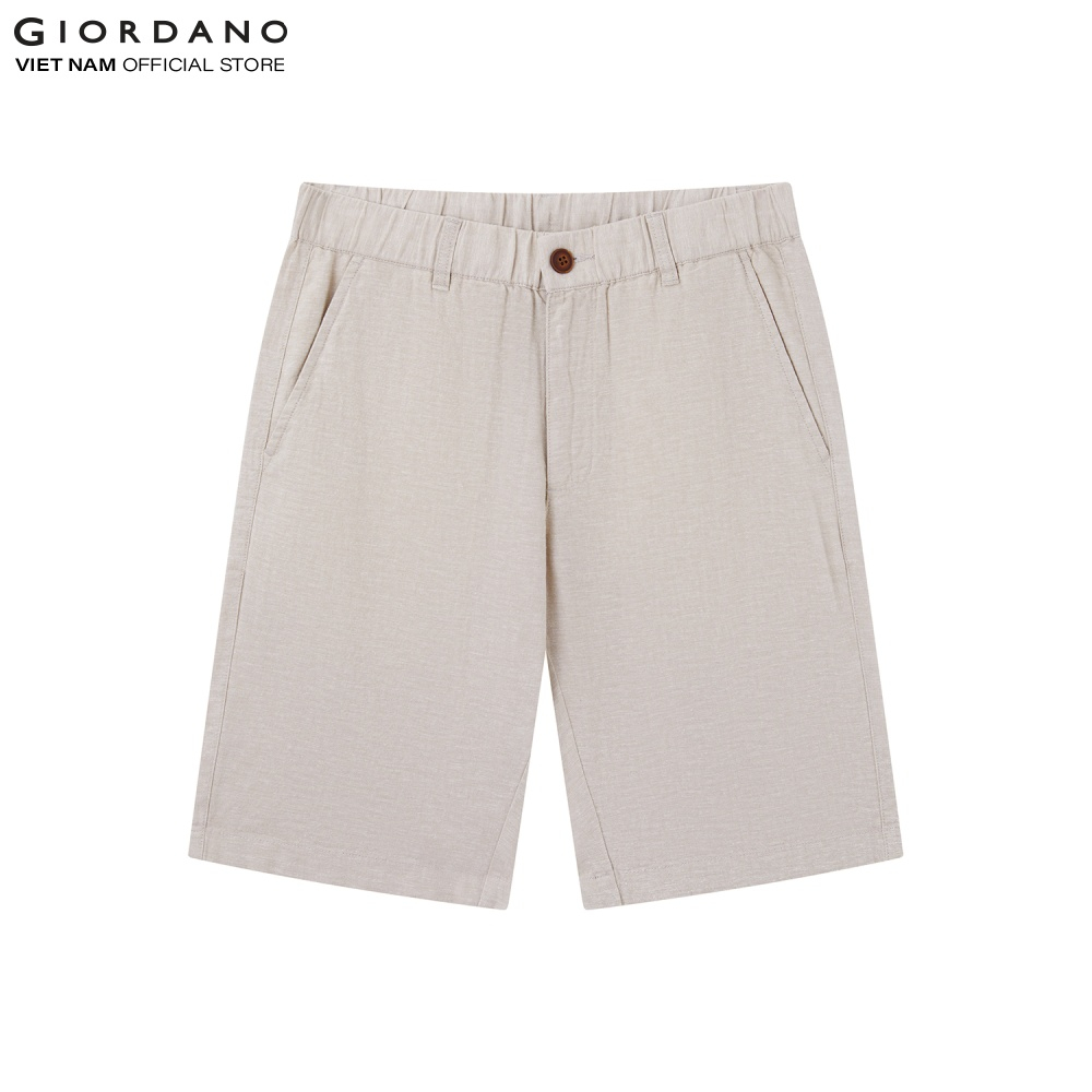 Quần Linen Shorts Nam Lưng Thun Nút Cài Giordano 01101207