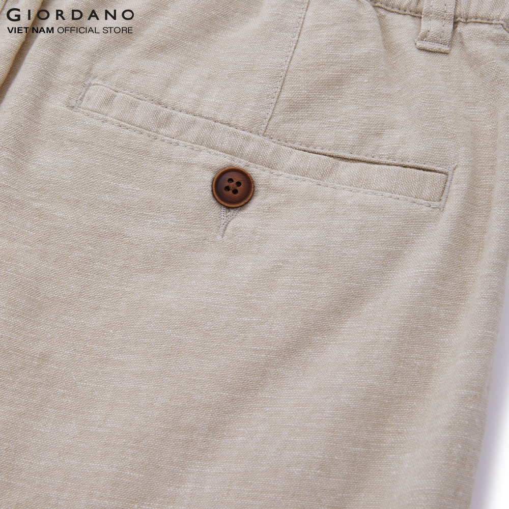 Quần Linen Shorts Nam Lưng Thun Nút Cài Giordano 01101207