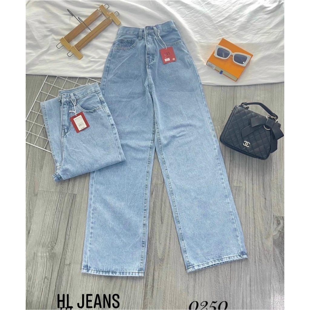 Quần ống suông cạp cao quần jeans ống xuông lưng cao jean không co giãn C008