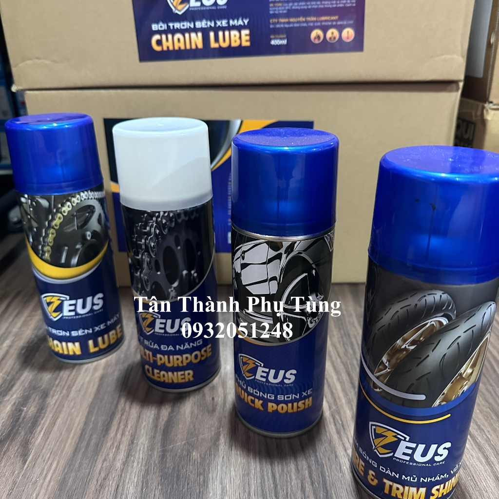 Zeus Bôi trơn, dưỡng sên, rửa sên, bóng nhựa nhám, bóng dàn áo 400ml