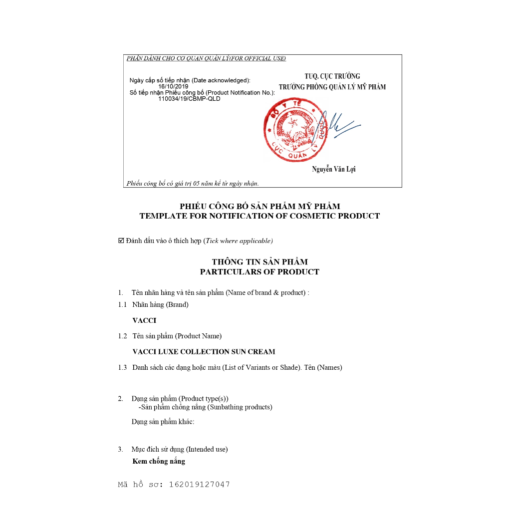 Kem chống nắng nâng tông da SPF 70 PA+++ Vacci Sun Cream