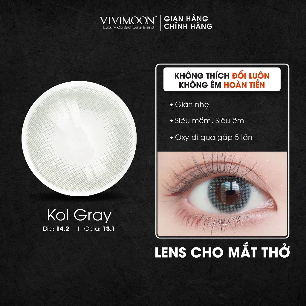 Lens cận màu xám trong tự nhiên cho mắt thở KOL Gray Vivimoon