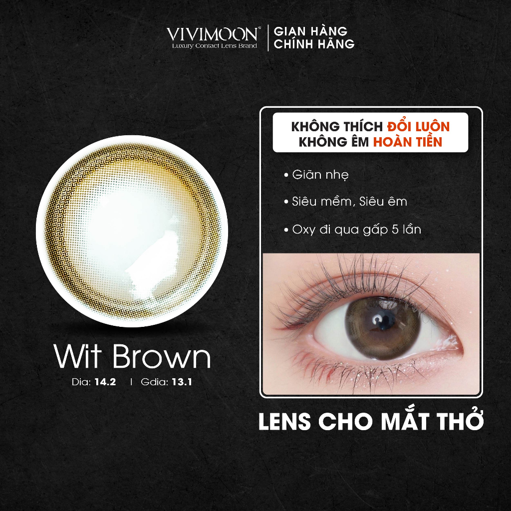 Kính áp tròng VIVIMOON LENS cận nâu rêu tự nhiên cho mắt thở Wit Brown