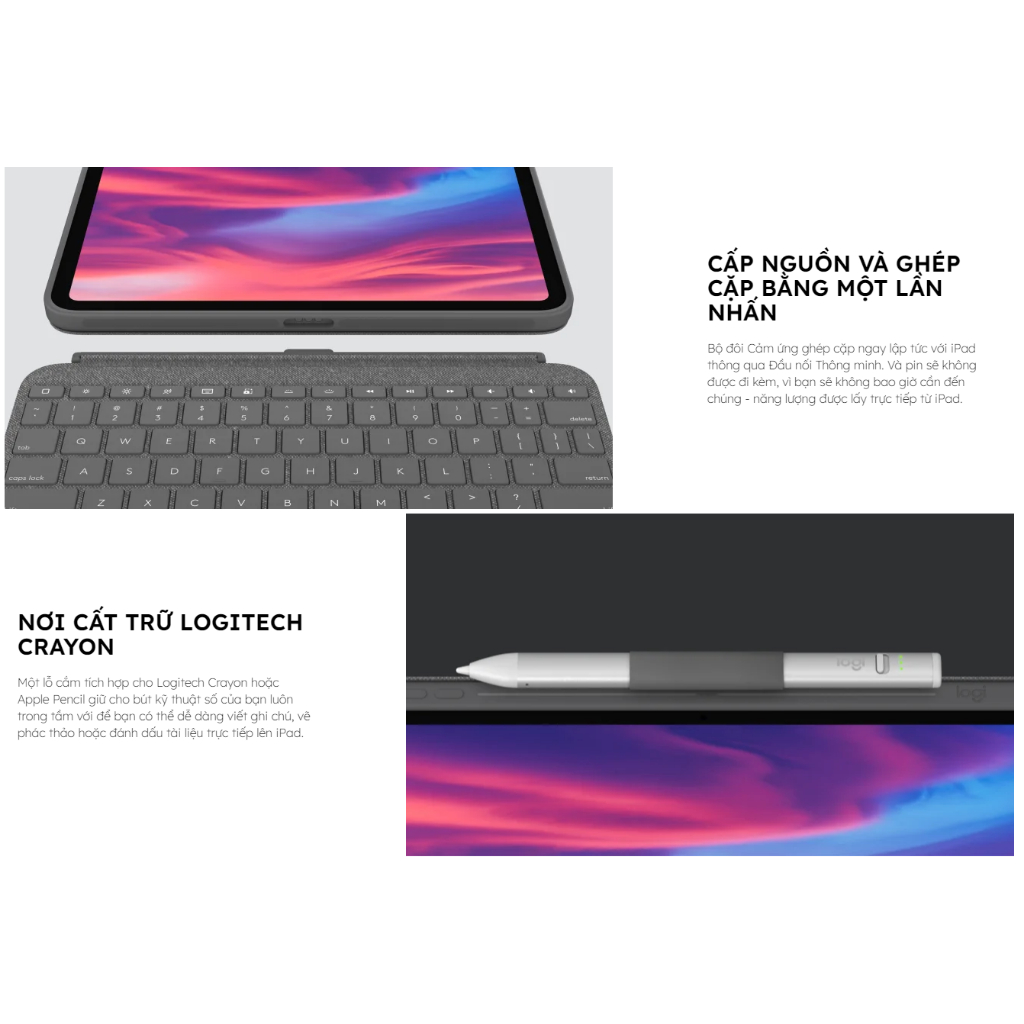 Bao da bàn phím Logitech Combo Touch for iPad Gen 7, 8 & 9 - Bảo hành 12 tháng