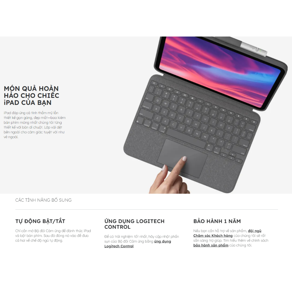 Bao da bàn phím Logitech Combo Touch for iPad Gen 7, 8 & 9 - Bảo hành 12 tháng