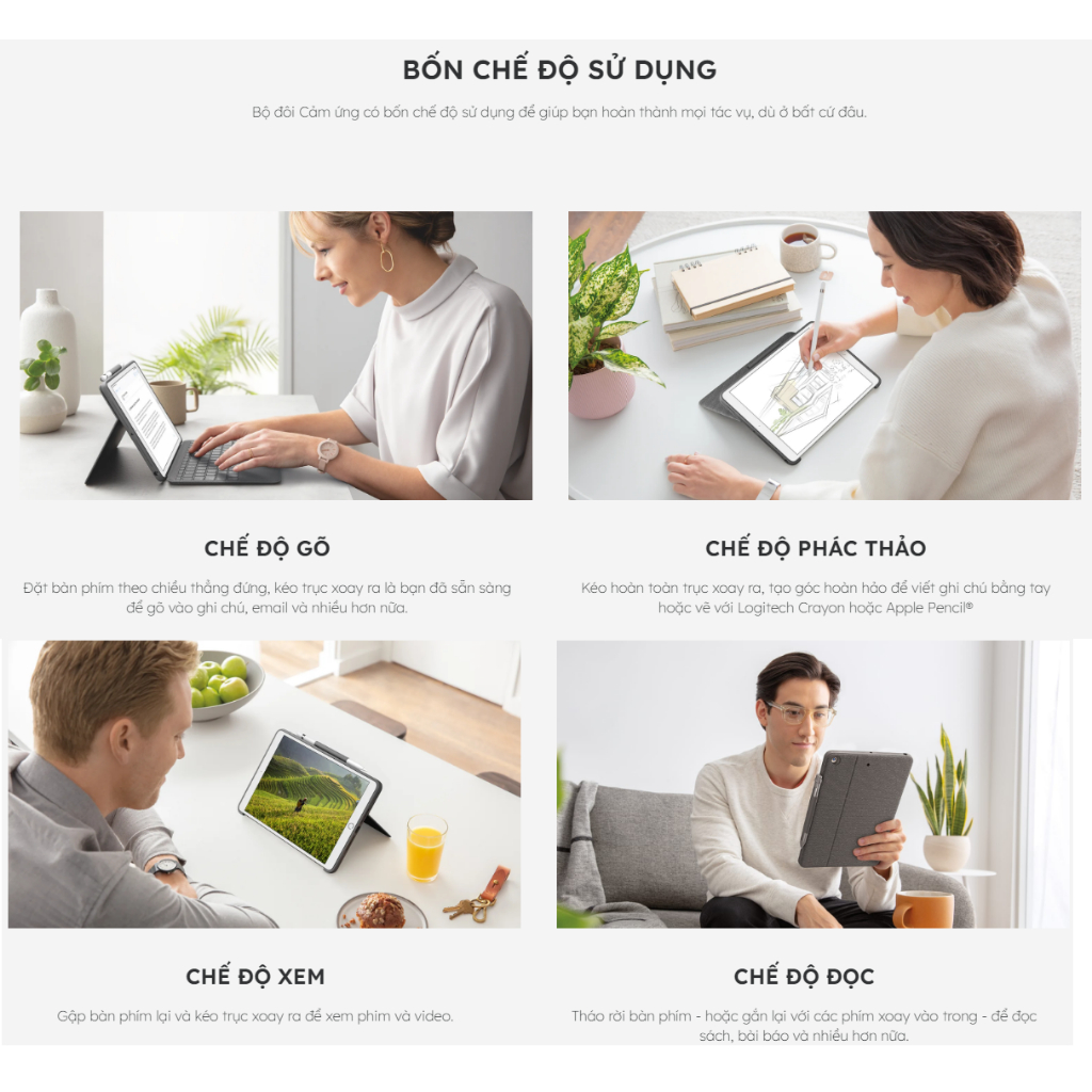 Bao da bàn phím Logitech Combo Touch for iPad Gen 7, 8 & 9 - Bảo hành 12 tháng