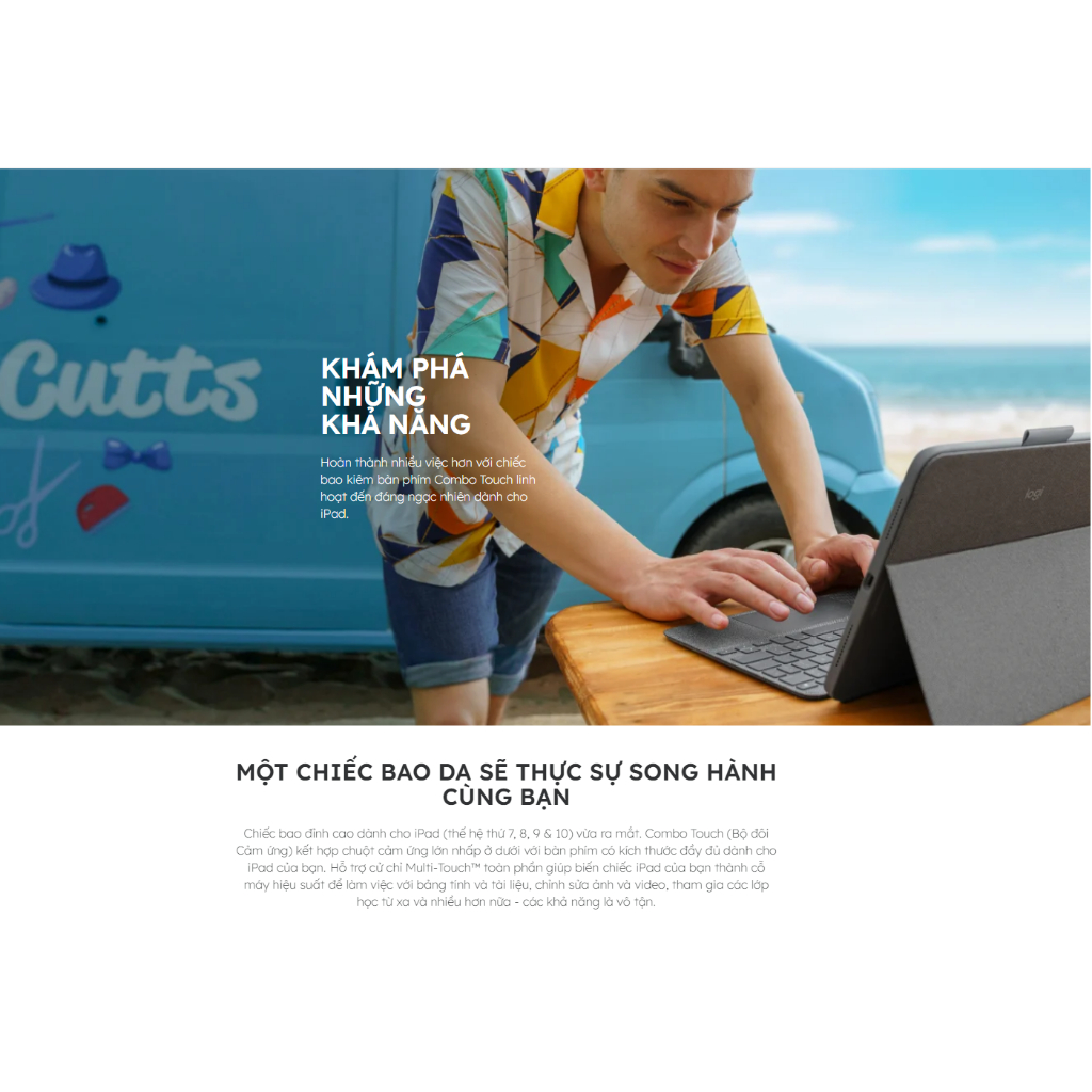 Bao da bàn phím Logitech Combo Touch for iPad Gen 7, 8 & 9 - Bảo hành 12 tháng