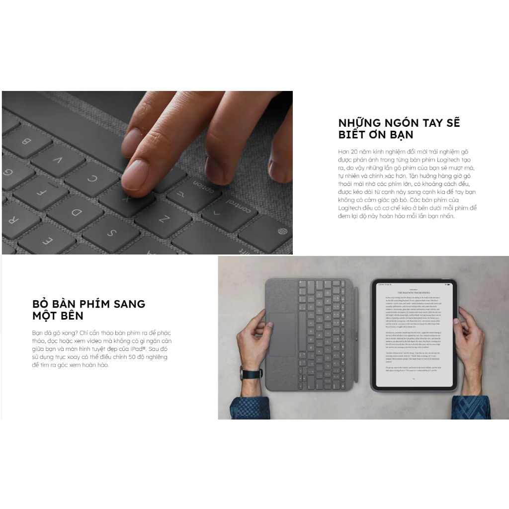 Bao da bàn phím Logitech Combo Touch for iPad Gen 7, 8 & 9 - Bảo hành 12 tháng