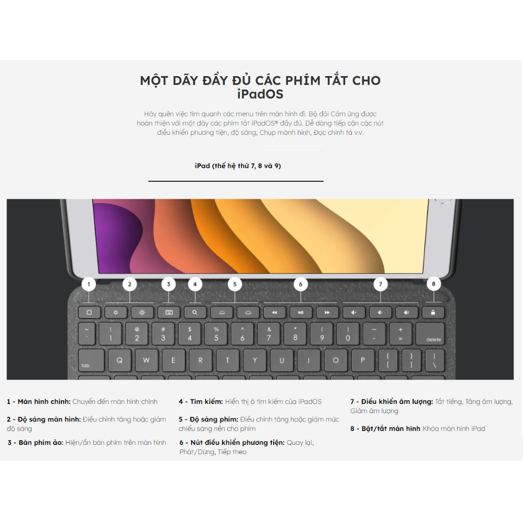 Bao da bàn phím Logitech Combo Touch for iPad Gen 7, 8 & 9 - Bảo hành 12 tháng