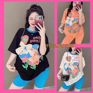 Set bộ đồ ngố lửng áo nơ form rộng quần ống bo man