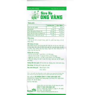 Siro ho Ong Vàng (Hộp 30 gói x 5ml)