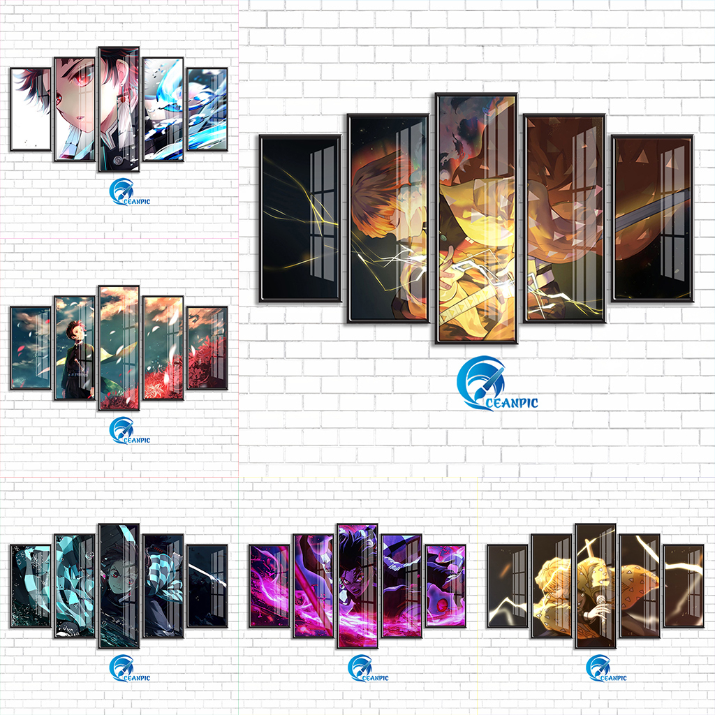 Tranh Kimetsu No Yaiba Dán Tường Set 5 Tấm CEANPIC Chất Liệu Nhựa Formex dày 5mm Tráng Gương - Nhân Vật ZENITSU, TANJIRO