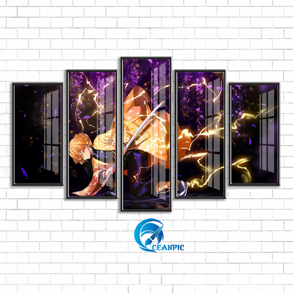 Tranh Kimetsu No Yaiba Dán Tường Set 5 Tấm CEANPIC Chất Liệu Nhựa Formex dày 5mm Tráng Gương - Nhân Vật ZENITSU, TANJIRO