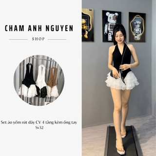 Set áo yếm rút dây cv 4 tầng kèm ống tay - sv32