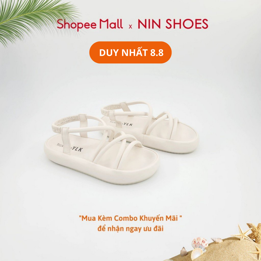 Dép Đế Bằng 3 Cm Ninshoes Mũi Tròn Dáng Bánh Mỳ Dây Đan Quai Chun Sau Tiện Lợi
