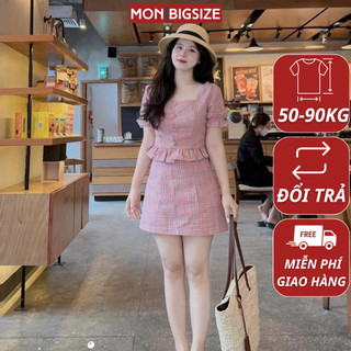 Set đồ bộ bigsize nữ dự tiệc đi chơi sang chảnh kiểu caro MON big size 50 - 90kg