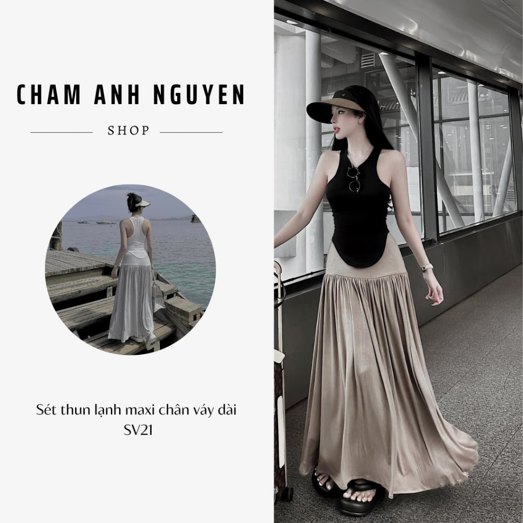 Chamanhnguyen Sét thun lạnh maxi chân váy dài