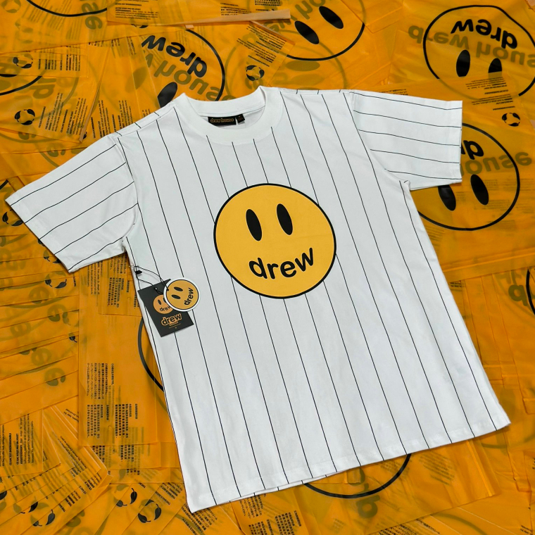 Áo thun phối sọc in hình mặt cười nam nữ mới nhất Áo phông phối sọc in hình nam nữ cao cấp