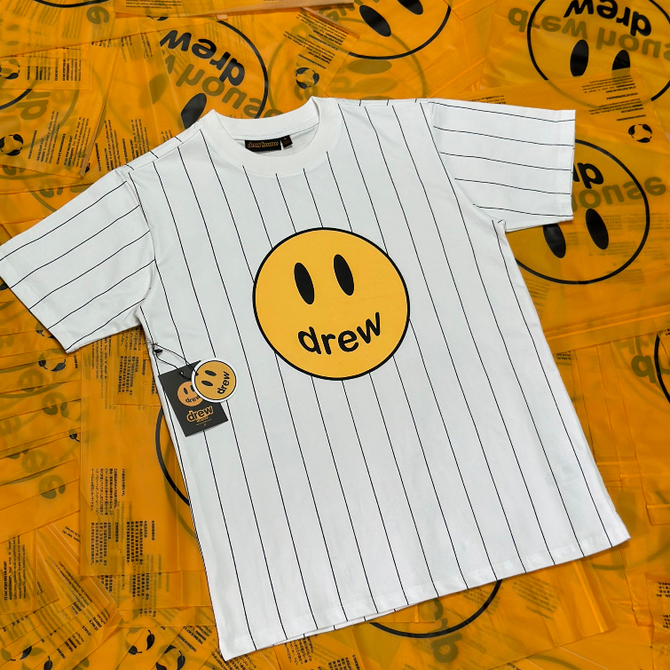 Áo thun phối sọc in hình mặt cười nam nữ mới nhất Áo phông phối sọc in hình nam nữ cao cấp