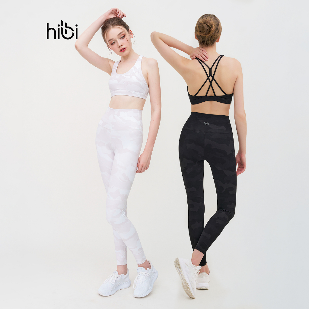 Set đồ tập yoga 3D Hibi Sports H128, áo bra thể thao 2 dây đánh đôi, quần lưng cao, kèm mút ngực