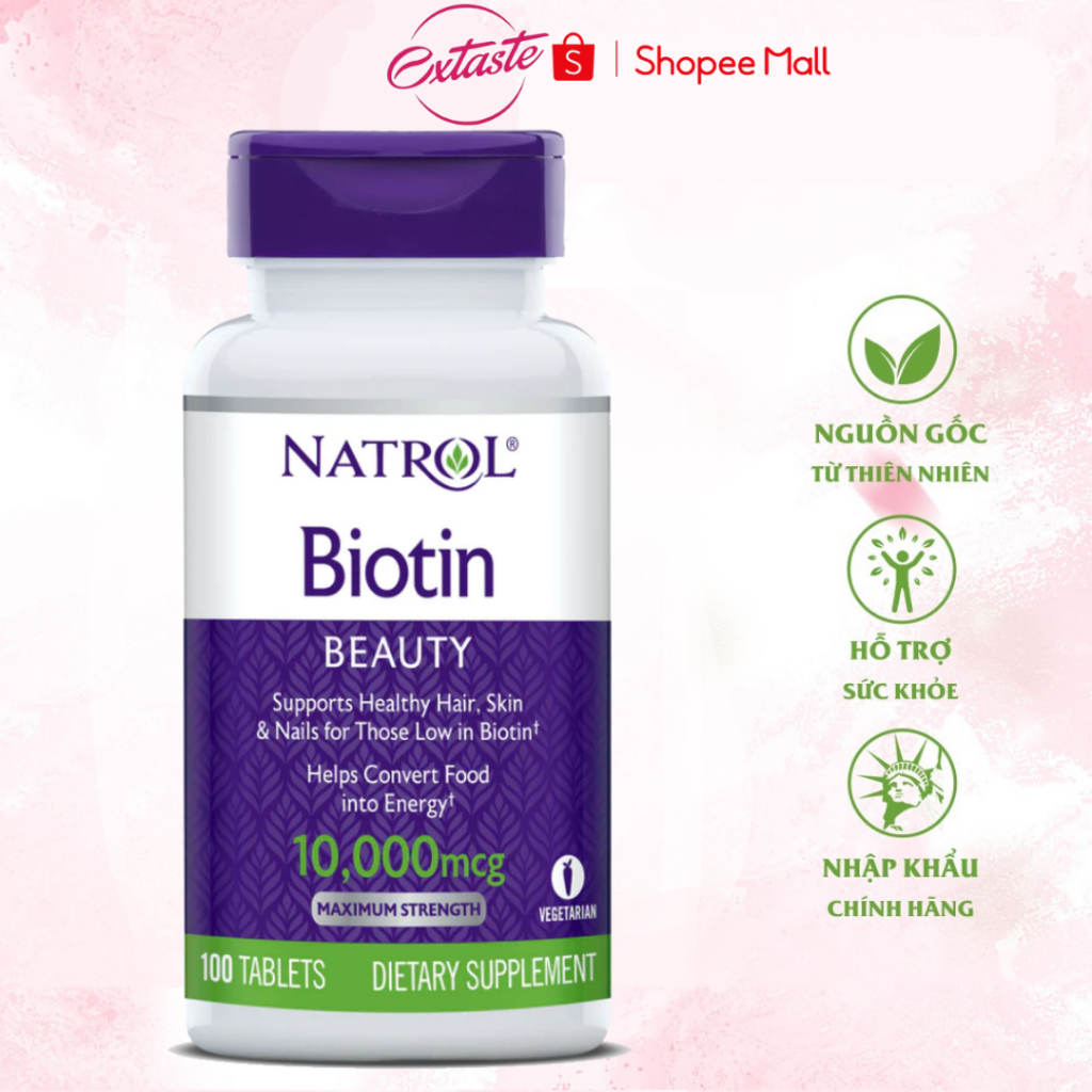 Viên Uống Hỗ Trợ Mọc Tóc Natrol Biotin 10000 Mcg 100 Viên Healthy Care Extaste