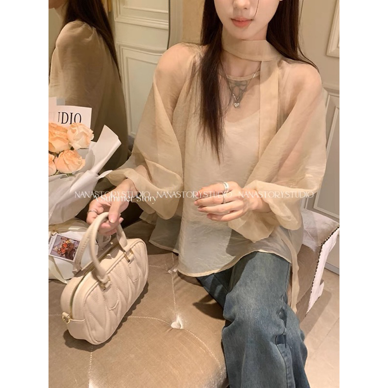 Set Áo Tơ Tay Bồng Công Chúa Kèm Nơ Xinh Xắn