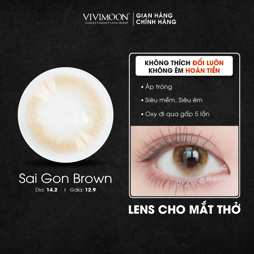 Kính áp tròng cận VIVIMOON LENS cận nâu tây sáng cho mắt thở Sài Gòn Brown