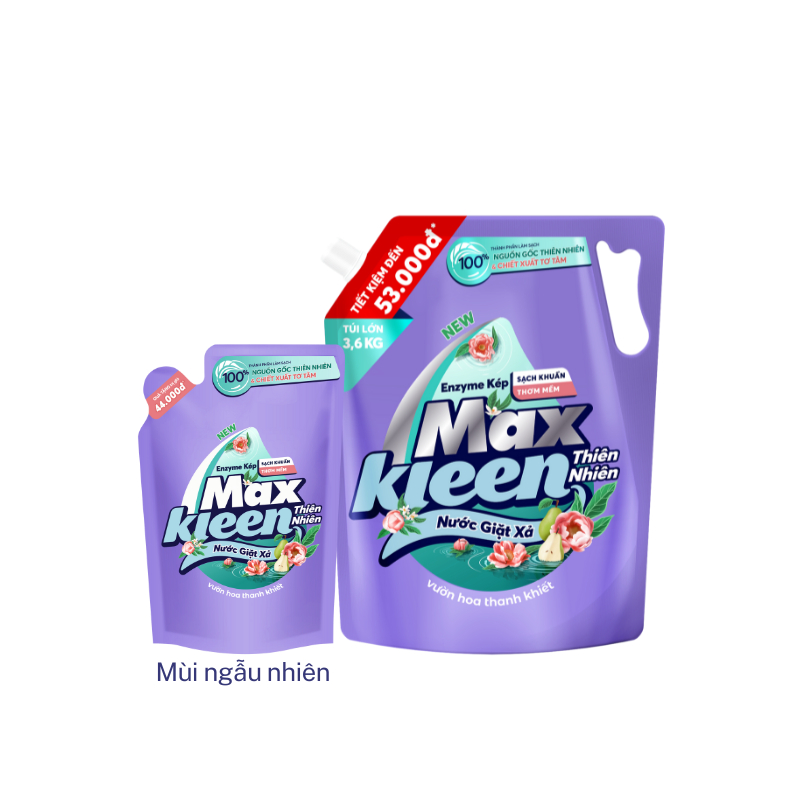 Combo Túi Nước Giặt Xả Thiên Nhiên 3.6kg + Túi Nước Giặt Xả 600g MaxKleen (ngẫu nhiên)