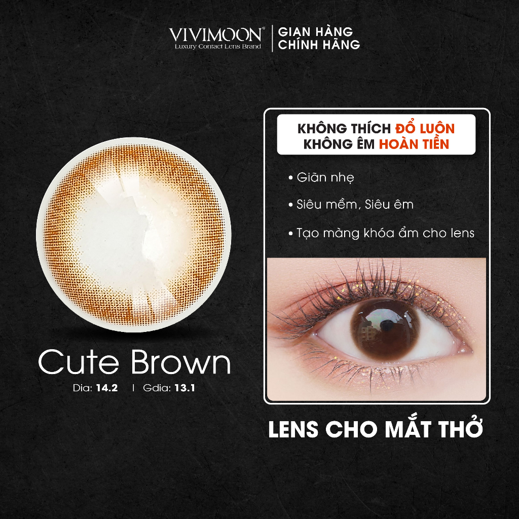 Kính áp tròng cận VIVIMOON LENS cận nâu tự nhiên cho mắt thở Cute Brown