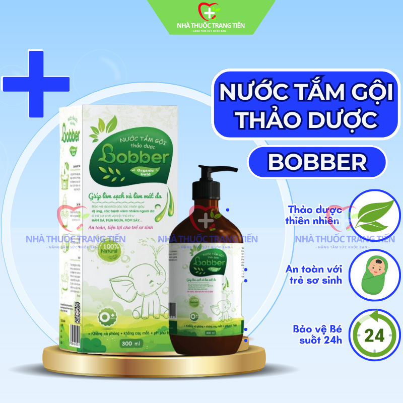Nước tắm gội thảo dược cho bé Bobber ngừa mụn ngứa, rôm sảy, hăm da hộp 300ml