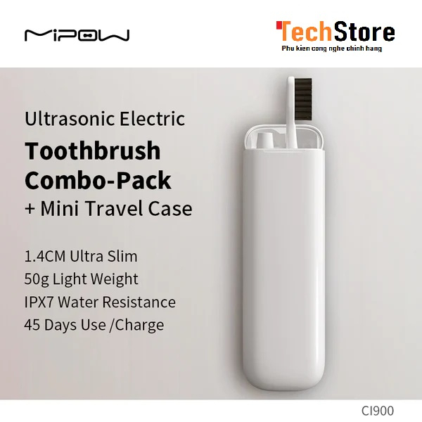 Bàn chải đánh răng điện Mipow i3-Plus Electric Toothbrush Travel Edition ( PHÂN PHỐI CHÍNH HÃNG, BẢO HÀNH 12 THÁNG )