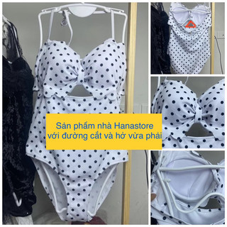 [Sẵn, y hình] Bikini liền, bikini 1 mảnh trắng chấm bi dễ thương