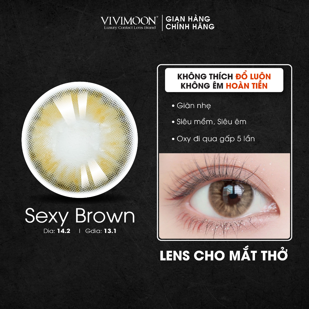 Kính áp tròng VIVIMOON Lens cận màu nâu tây cho mắt thở Sexy Brown