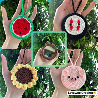 Gương tròn mini vỏ bọc len nhiều mẫu handmade, móc khoá gương mini treo balo..