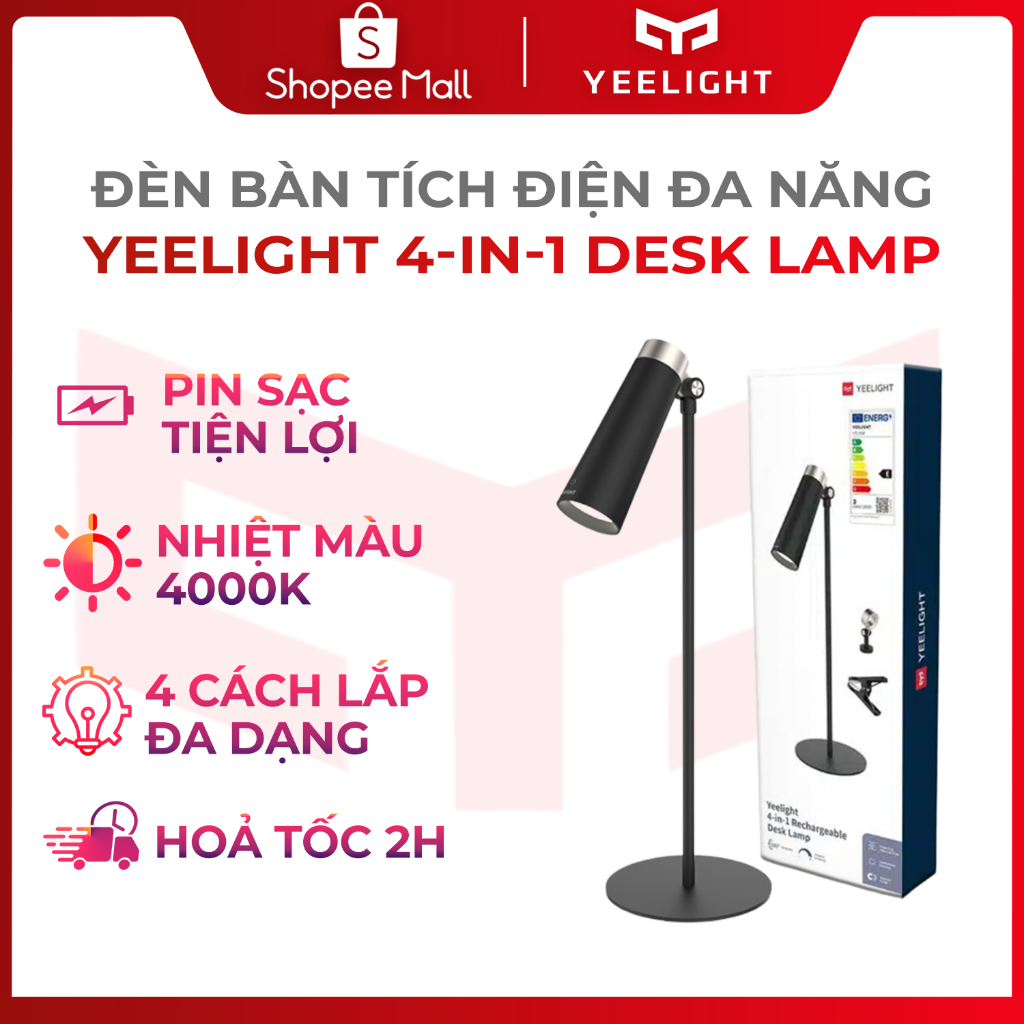 Đèn bàn Yeelight YLYTD0011 đa năng 4 biển thể sử dụng, điều khiển cảm ứng, pin sạc 1800mah - Bảo hành 12 tháng