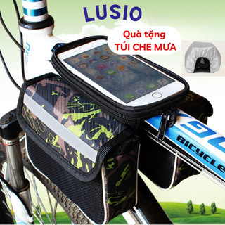 Túi Treo Sườn Trước Xe Đạp 2 Ngăn Có Ngăn Cảm Ứng Cho Điện Thoại Tặng Túi Bọc Chống Nước Đi Mưa