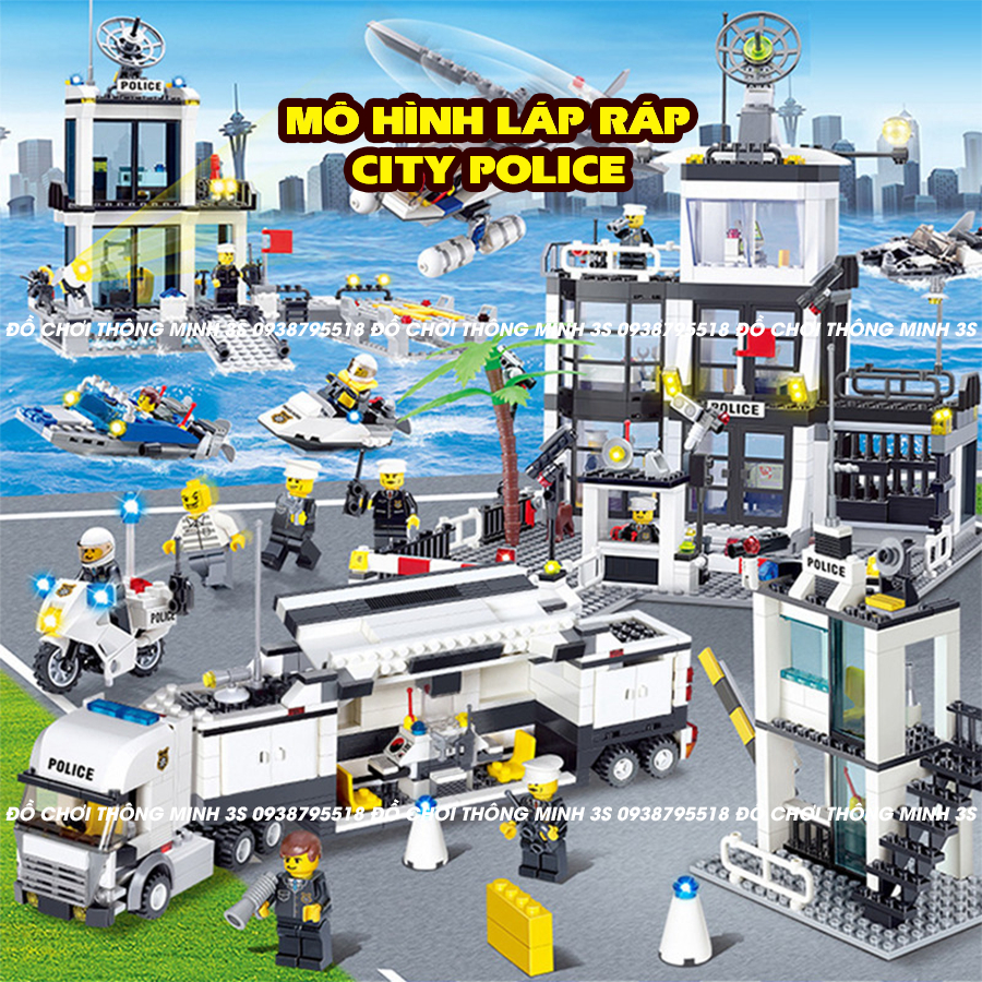 Đồ chơi lắp ráp City police, đồ chơi lắp ráp trung tâm chỉ huy cảnh sát, xe cảnh sát cơ động