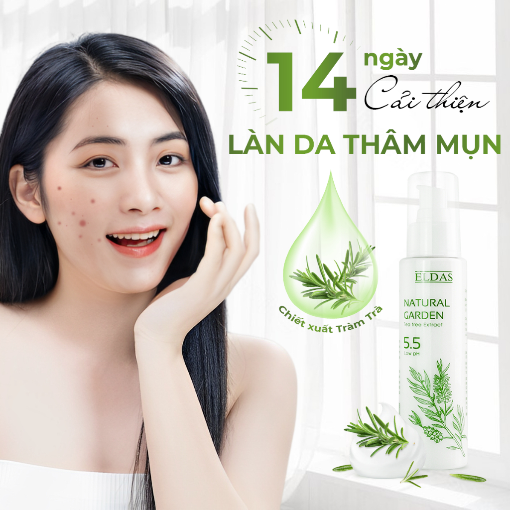 Sữa Rửa Mặt Dịu Nhẹ Eldas, Dành Cho Da Mụn Tinh Chất TRÀM TRÀ KHỔ QUA Ngừa Mụn Cho Da Nhạy Cảm Không Chứa Xà Phòng 100ml