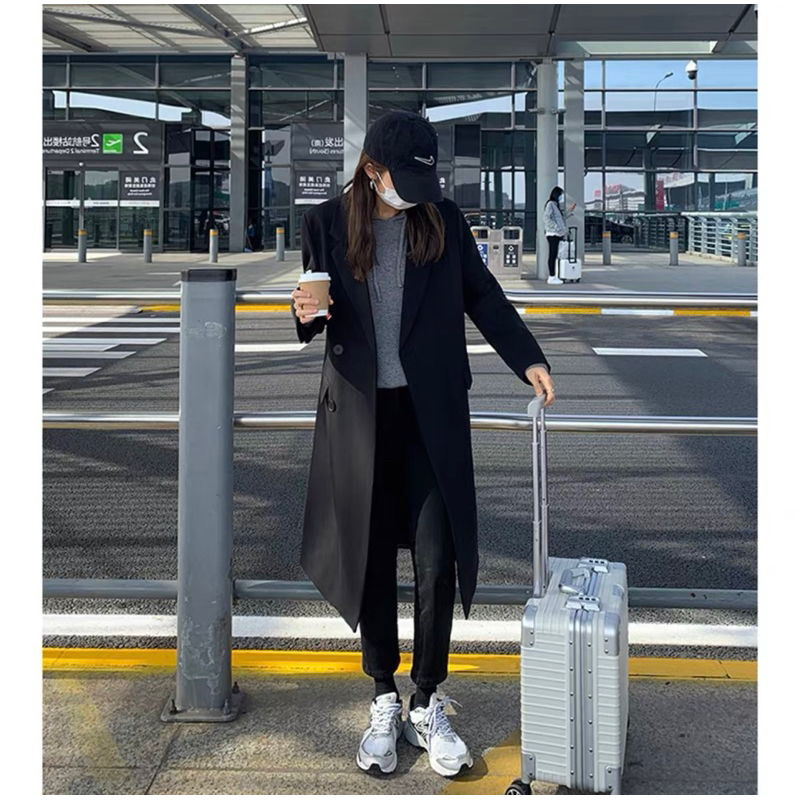 Áo Khoác Blazer Dáng Dài Qua Gối, Áo Khoác Blazer Dáng Dài Phong Cách Hàn Quốc Hai Màu Kèm Ảnh Thật_Hàng Order QCCC