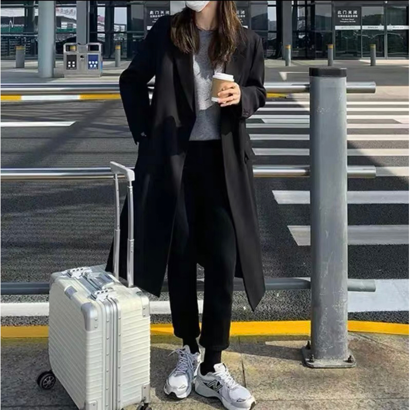 Áo Khoác Blazer Dáng Dài Qua Gối, Áo Khoác Blazer Dáng Dài Phong Cách Hàn Quốc Hai Màu Kèm Ảnh Thật_Hàng Order QCCC