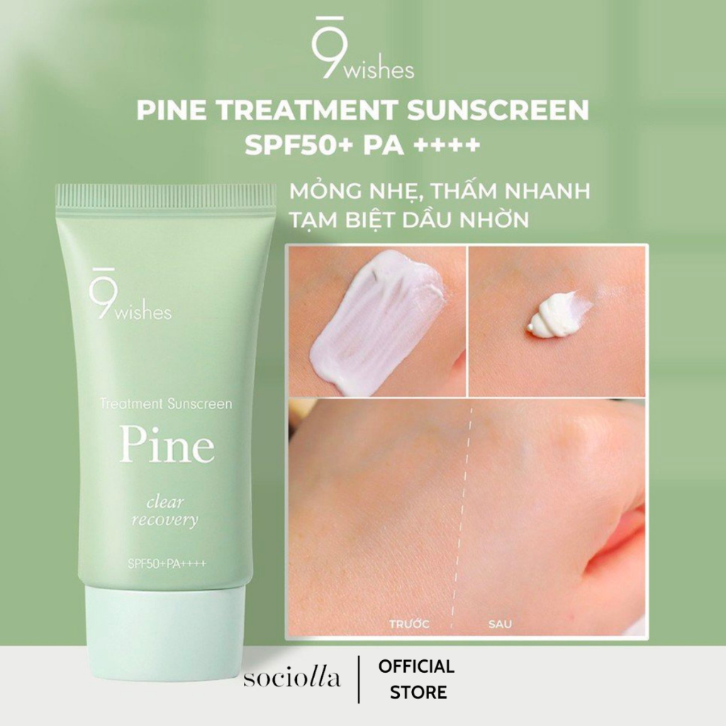 Kem Chống Nắng Cấp Ẩm, Hỗ Trợ Phục Hồi Da 9 Wishes Pine Treatment Sunscreen SPF50+ PA++++ 50ml