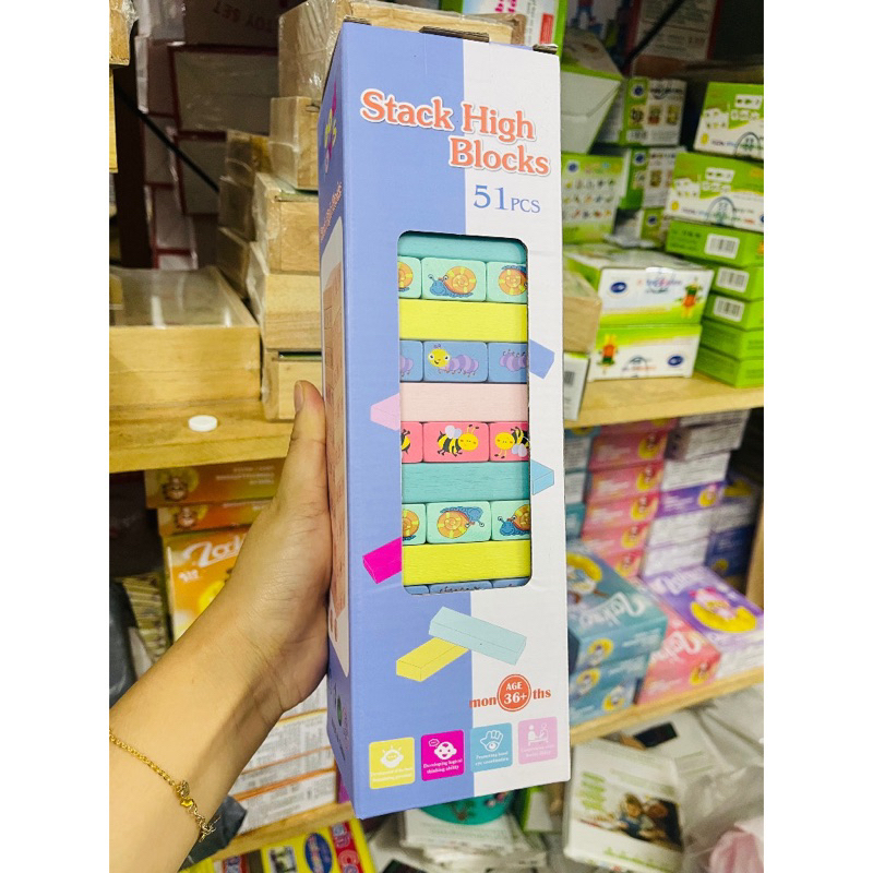 Bộ rút gỗ 51 thanh tặng kèm 01 viên xúc xắc, đồ chơi rút gỗ kích thích trí não cho trẻ