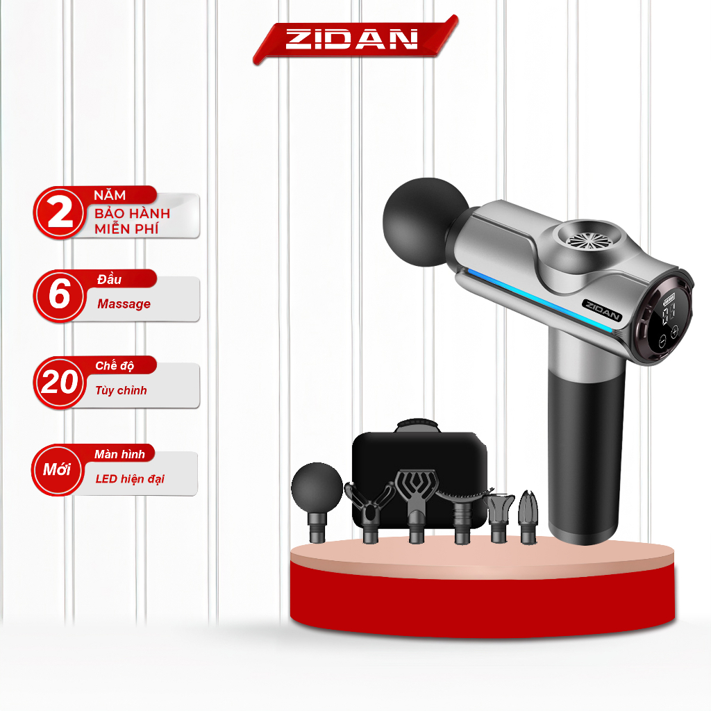 Máy massage cầm tay chính hãng ZiDan cao cấp lực đấm siêu mạnh 12800 vòng/phút,pin 4000 Mah 6 đầu 20 chế độ
