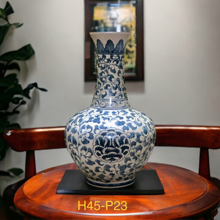 Bình gốm cắm hoa- trưng bày men rạn cổ, họa tiết vẽ thủ công” Hoa phù dung”. Gốm sứ Bát Tràng.